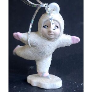 Snowbaby Ice Skater Figurine‎ Ornament Girl White Pink Skates Sparkle